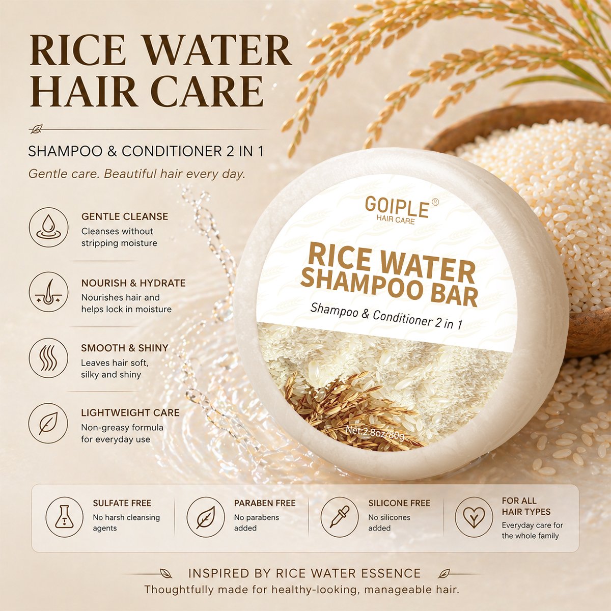 Natural Rice Water Shampoo Bar - Hair Care With Rice Water recensie en prijs